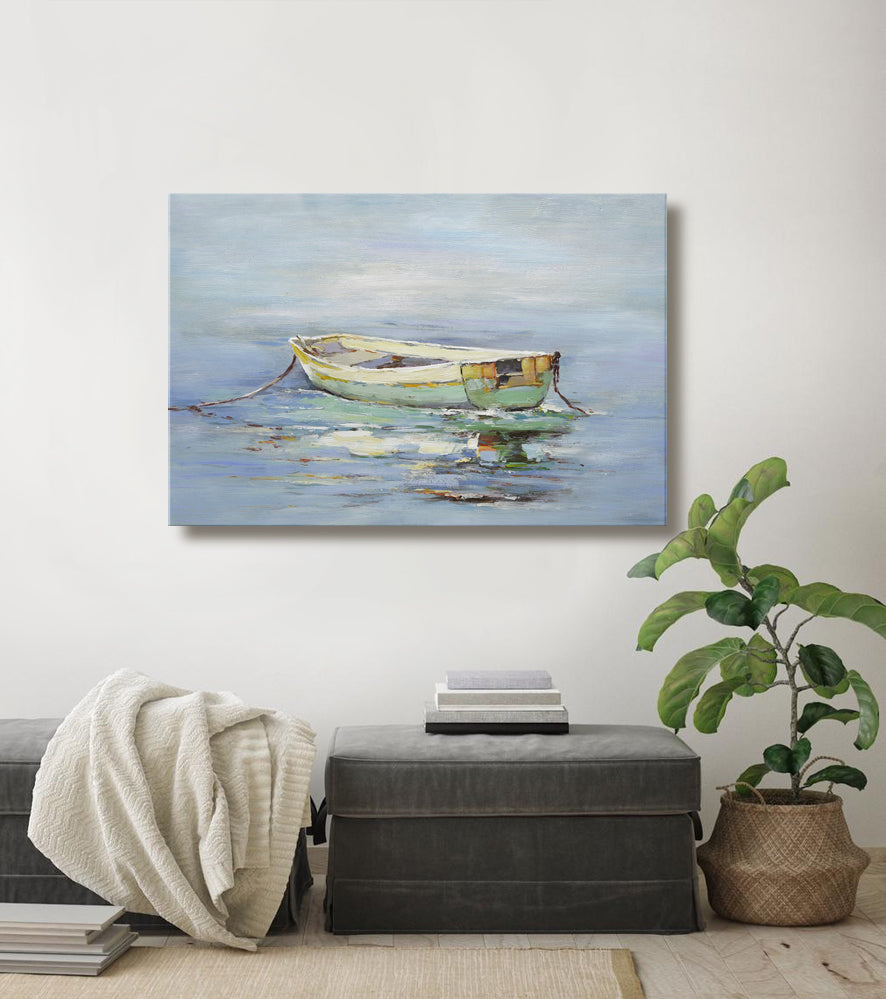 24x36 oil painting on canvas of green boat on water 42010105 image 1