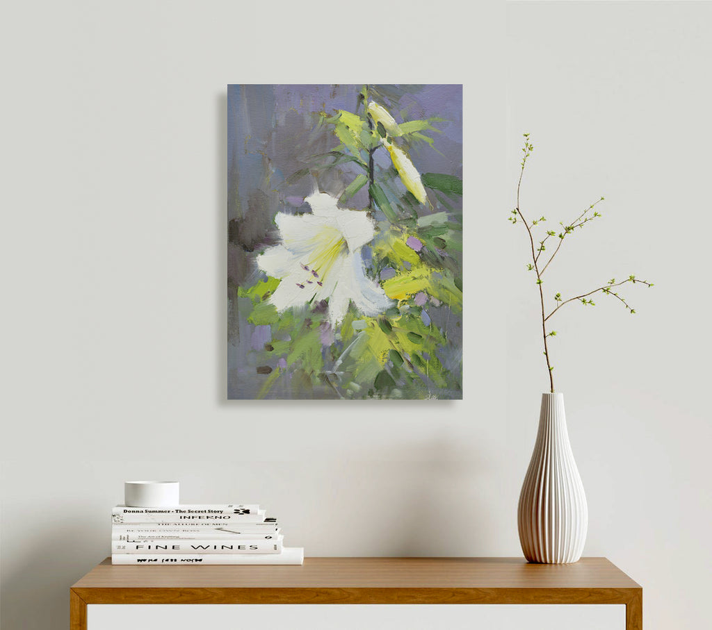 12x16 oil painting on canvas of white daylily flowers 22010520 image 1