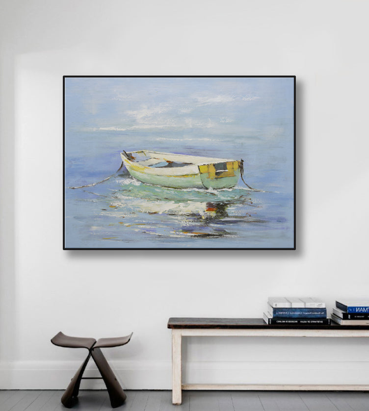 Studio art 36X48 large abstract oil painting of boat on water S-81912505 image 1