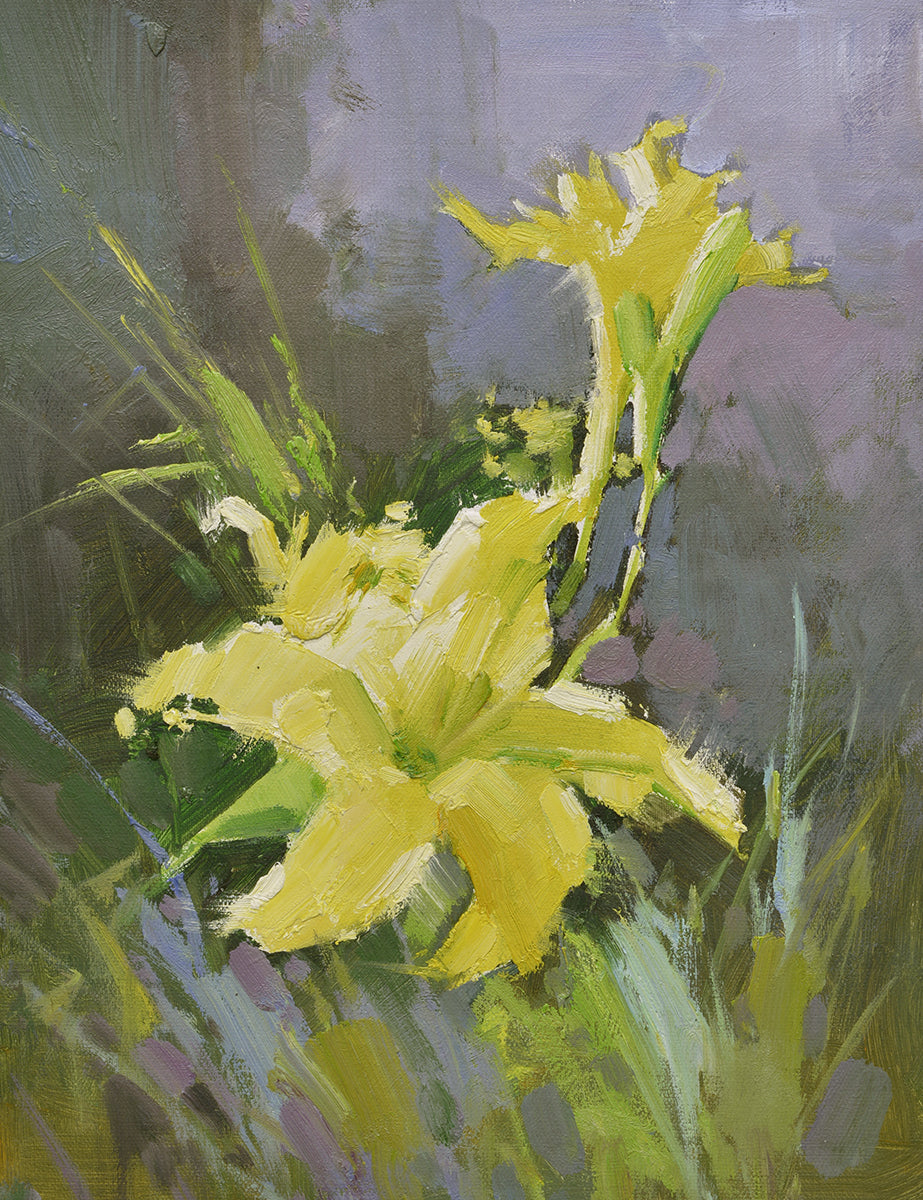 12x16 oil painting on canvas of yellow daylily flowers 22010552 image 0