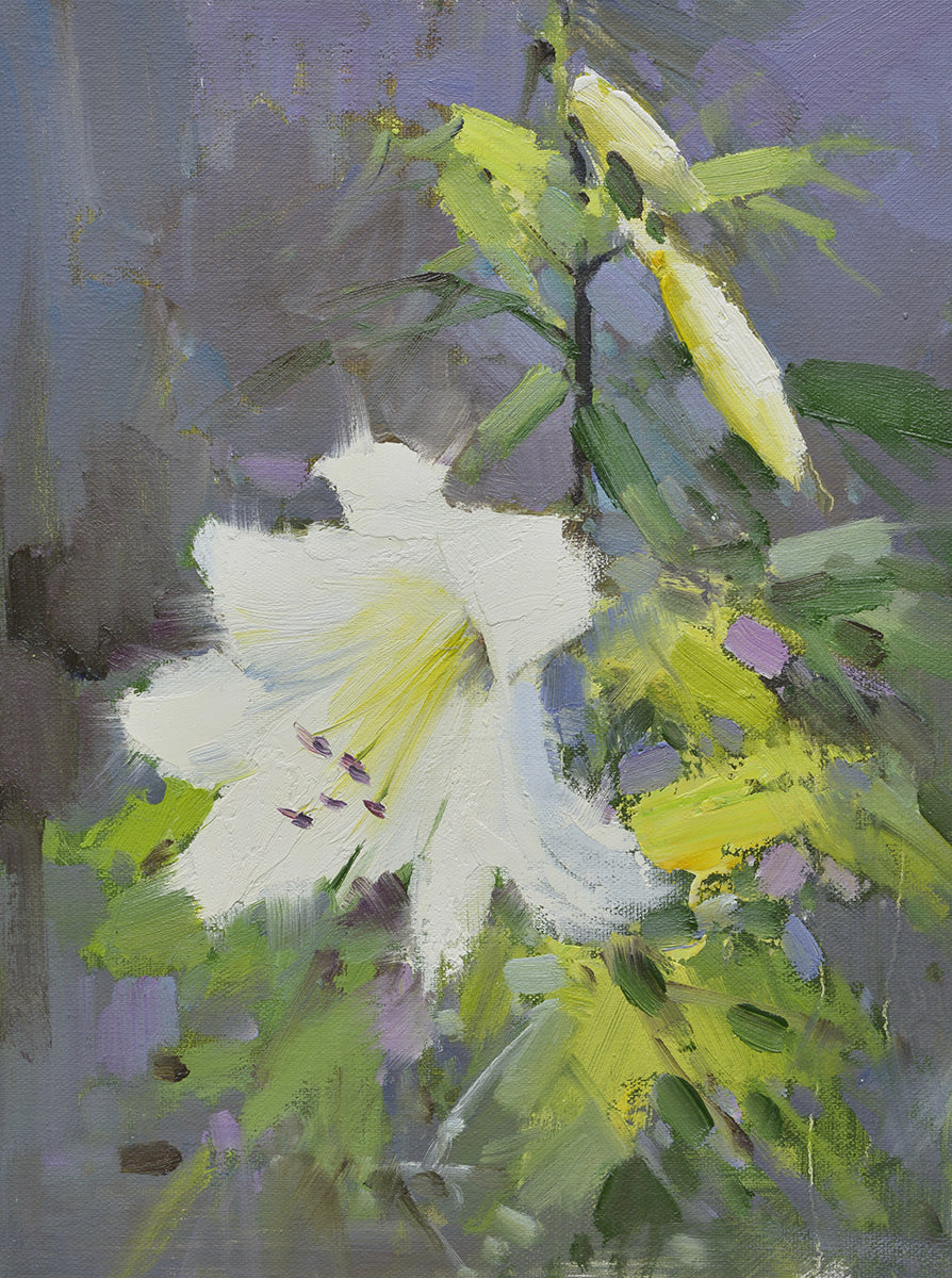 12x16 oil painting on canvas of white daylily flowers 22010520 image 0