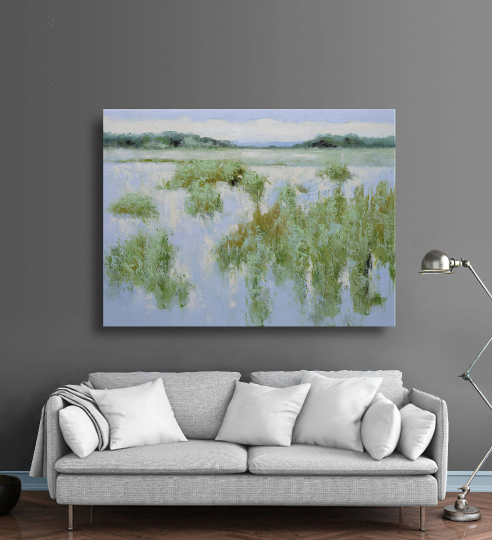 Studio Art 36X48 large oil painting of marsh landscape S-81912513 image 1