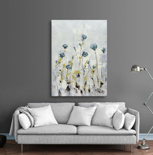 24x36 abstract oil painting on canvas with blue flowers 41980208 image 1