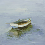 16x16 oil painting on canvas of little white boat on water 22010513 image 0