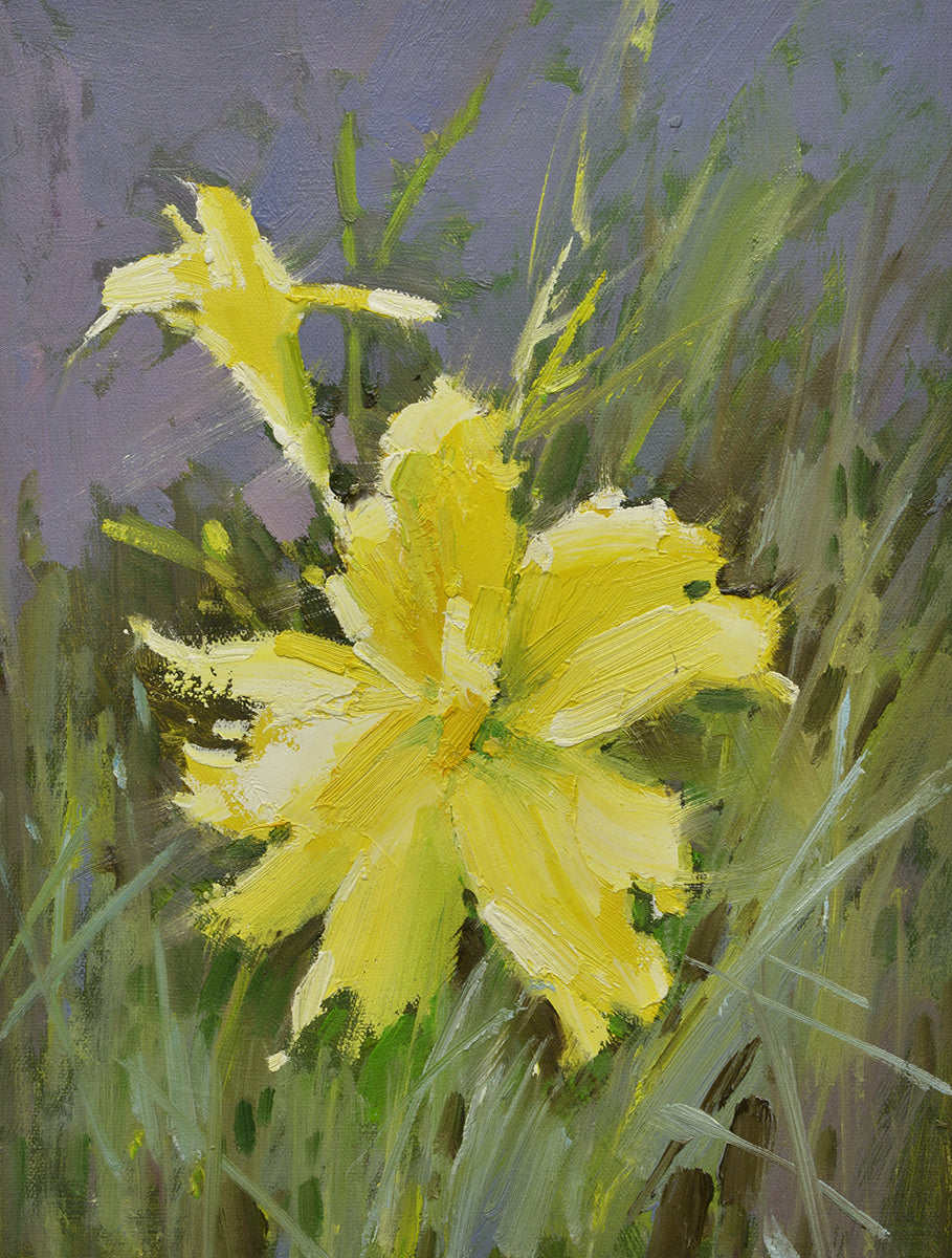 12x16 oil painting on canvas of yellow daylily flowers 22010553 image 0