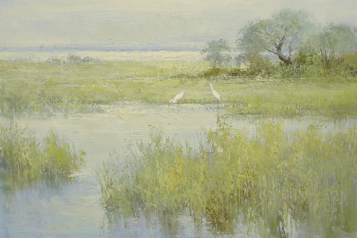 24x36 oil painting on canvas of egrets in marsh landscape 41809213 image 0