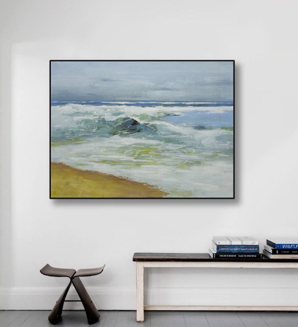 Studio art 36X48 large abstract oil painting of beach waves S-81912502 image 1