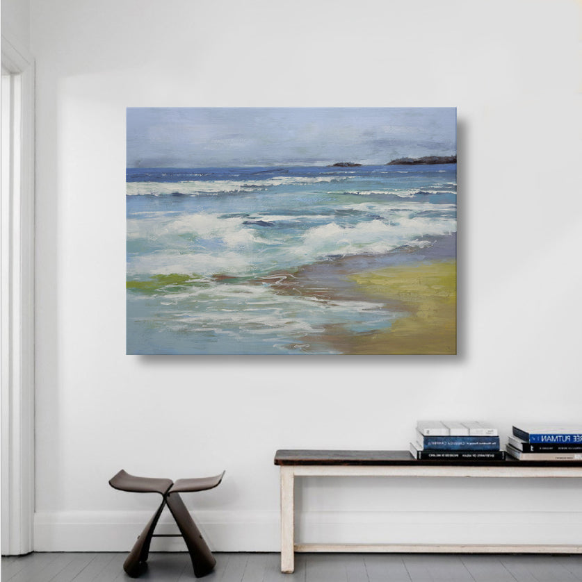 Studio art 36X48 large abstract oil painting of beach waves S-81912507 image 1