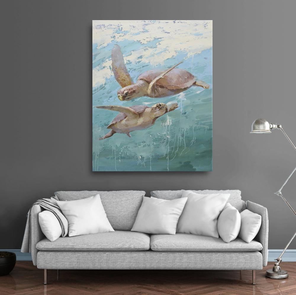 Modern Giclee on canvas of 2 sea turtles  in ocean 72071027G image 1