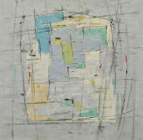 16x16 abstract oil painting on canvas with grays and blue 22071001 image 0