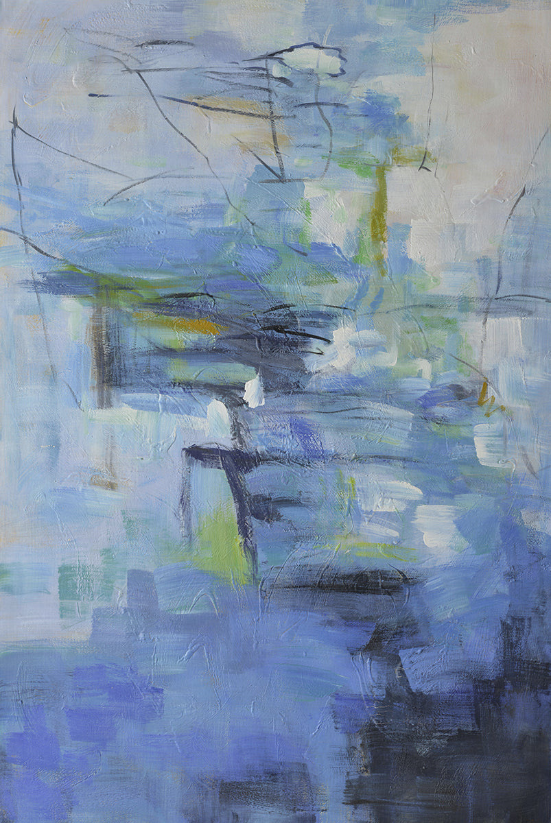 40x60 Large abstract oil painting in blue and green on canvas 7176704 image 0