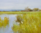 12x16 oil painting on canvas of egrets in marsh landscape 22010527 image 0