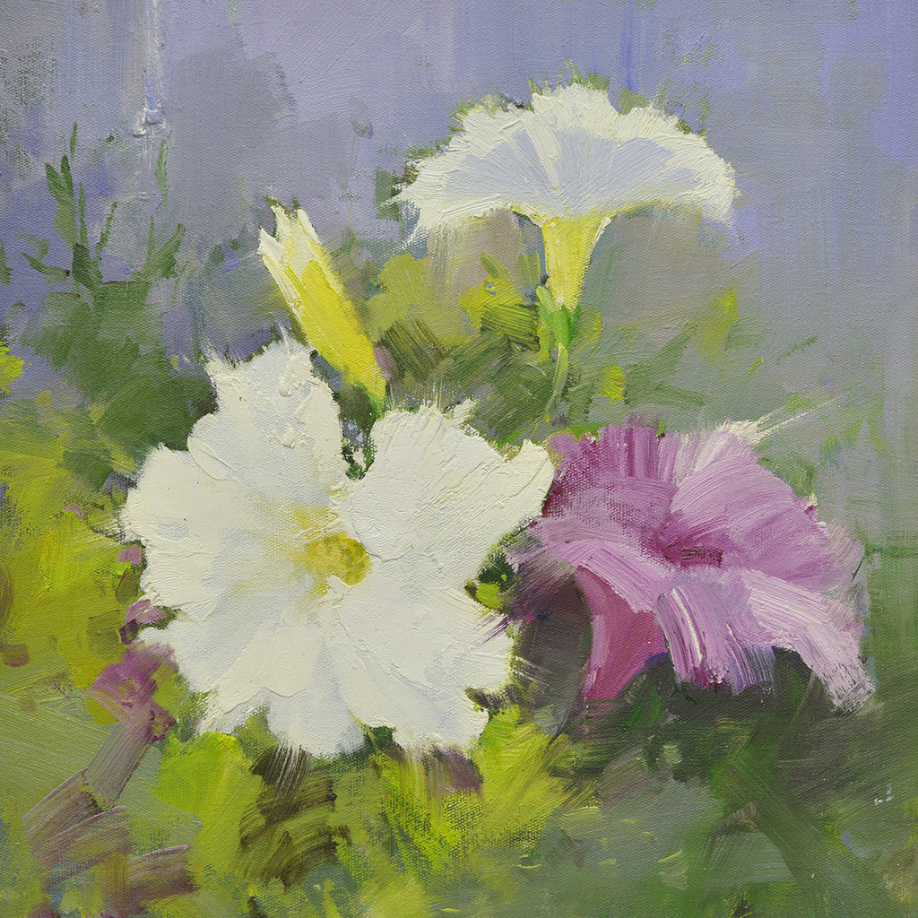 16x16 oil painting of petunia flowers white and purple 22010508 image 0