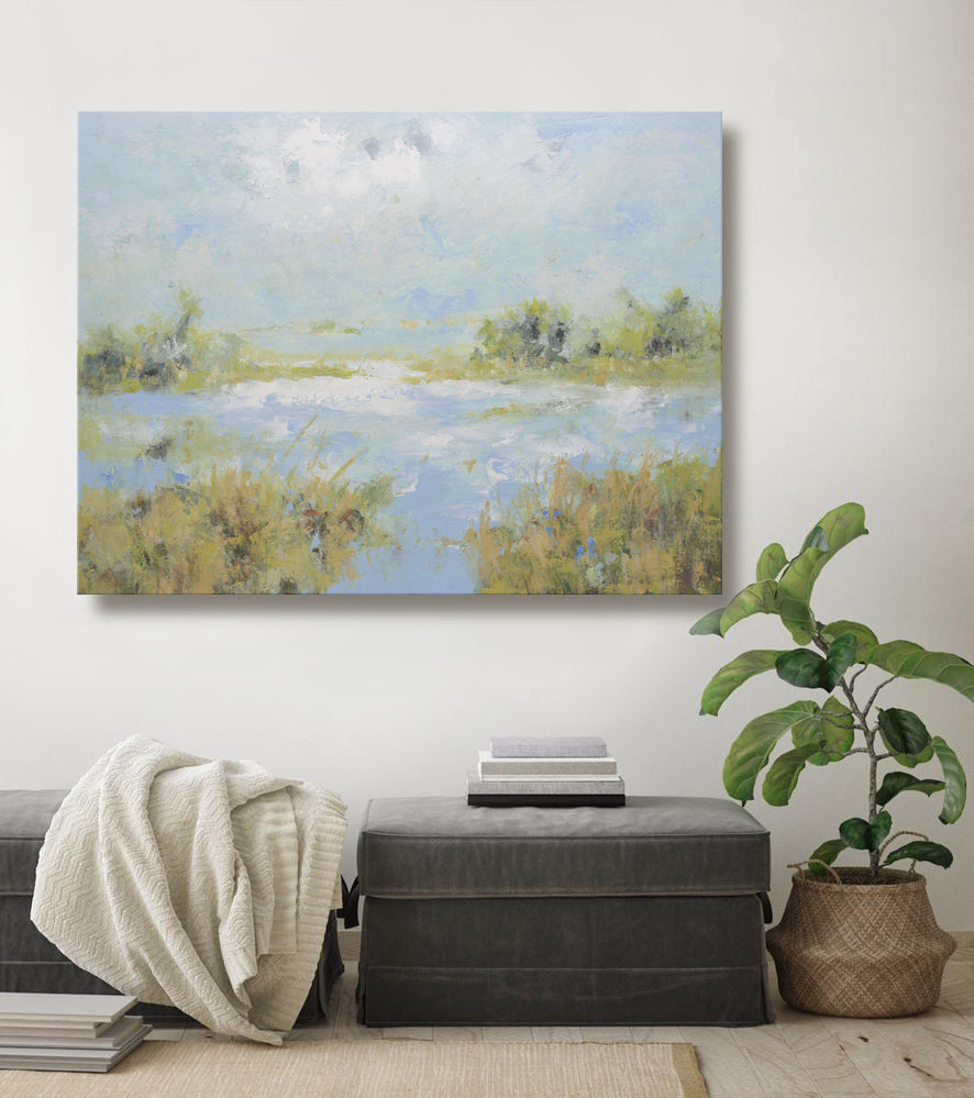 Studio Art 36X48 large oil painting of marsh landscape S-81912515 image 1