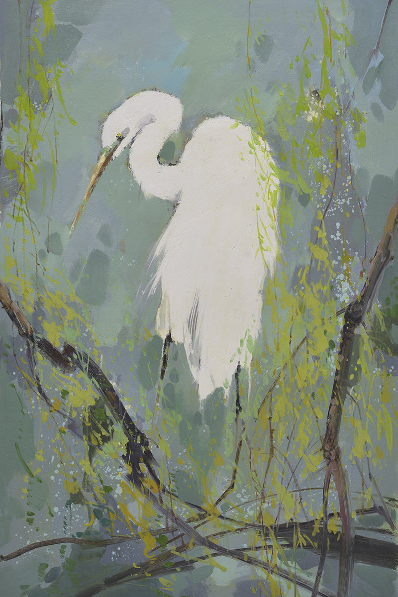 24x36 oil painting on canvas of white egret on tree branch 41992812 image 0