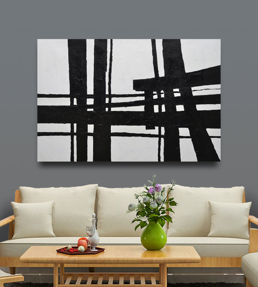 40x60 Large abstract black & white oil painting on canvas 91900609 image 1