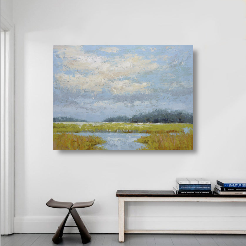 Studio art 36X48 large oil painting of marsh landscape S-81912601 image 1