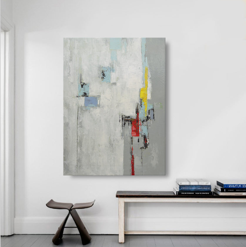 Studio art 36X48 large abstract oil painting with red yellow S-81912201 image 1