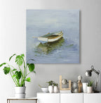 16x16 oil painting on canvas of little white boat on water 22010513 image 1
