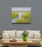 12x16 oil painting on canvas of egrets in marsh landscape 22010528 image 1