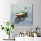 16x16 oil painting on canvas of little red boat on water 22010514 image 1