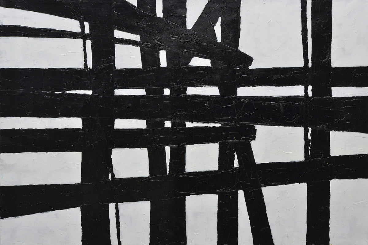 40x60 Large abstract black & white oil painting on canvas 91900608 image 0