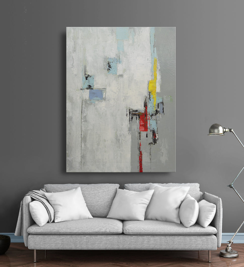 Studio art 36X48 large abstract oil painting with red yellow S-81912201 image 2