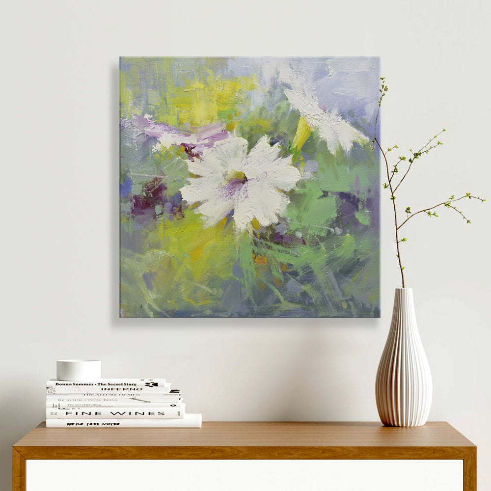 16x16 oil painting of petunia flowers white and purple 22010510 image 1