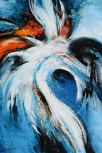 Blue and red abstract, 36"x48"oil painting on canvas, vertical image 0