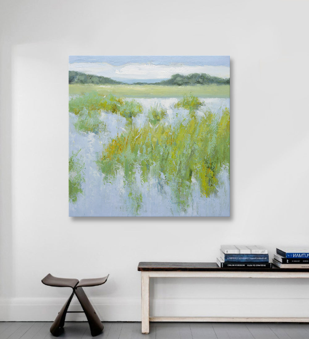 Studio art 35X35 large abstract marsh landscape oil painting S-71912102 image 1