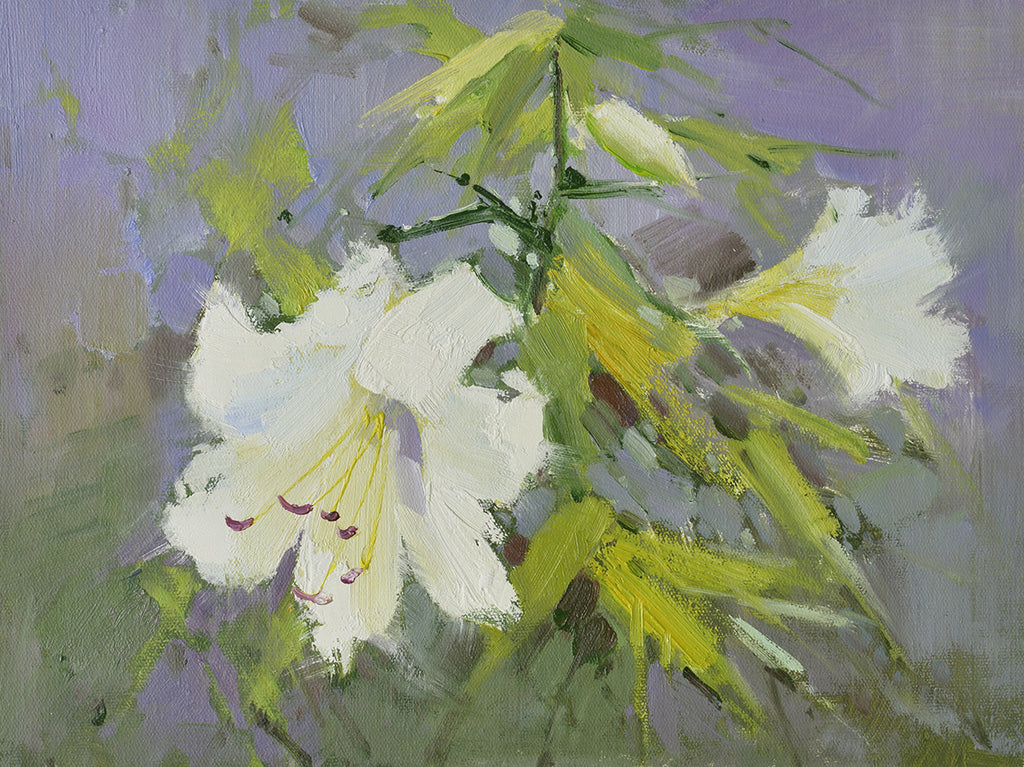 12x16 oil painting on canvas of white daylily flowers 22010521 image 0