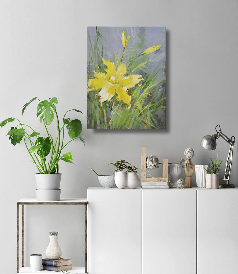 12x16 oil painting on canvas of yellow daylily flowers 22010524 image 1