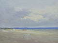 12x16 oil painting on canvas of little boat on beach by ocean 22010544 image 0