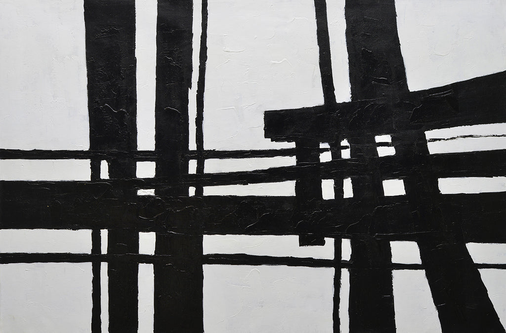 40x60 Large abstract black & white oil painting on canvas 91900609 image 0