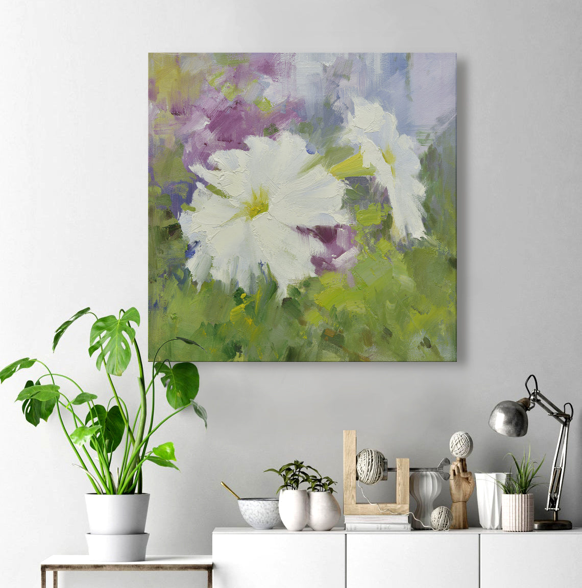 16x16 oil painting of petunia flowers white and purple 22010511 image 1