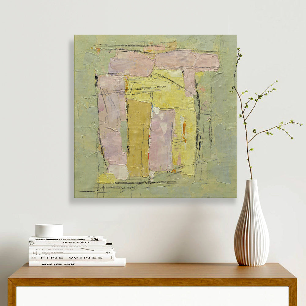 16x16 abstract oil painting on canvas with gold and yellow 22071002 image 1