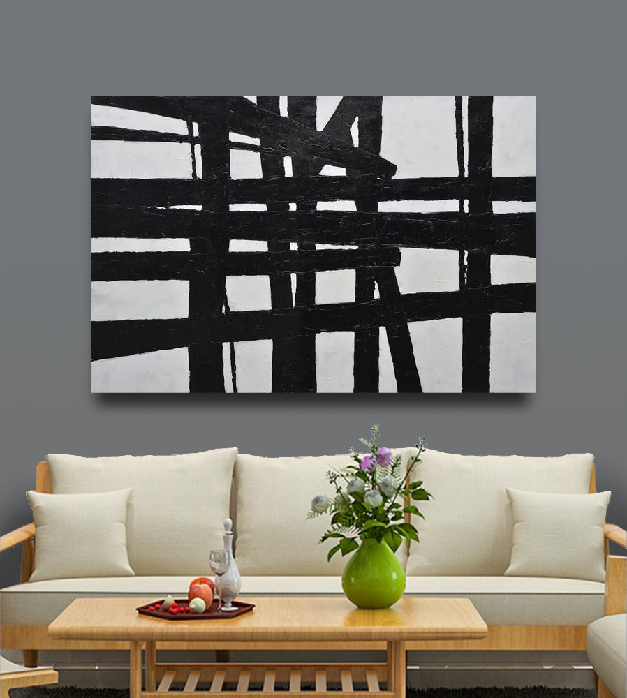 40x60 Large abstract black & white oil painting on canvas 91900608 image 1